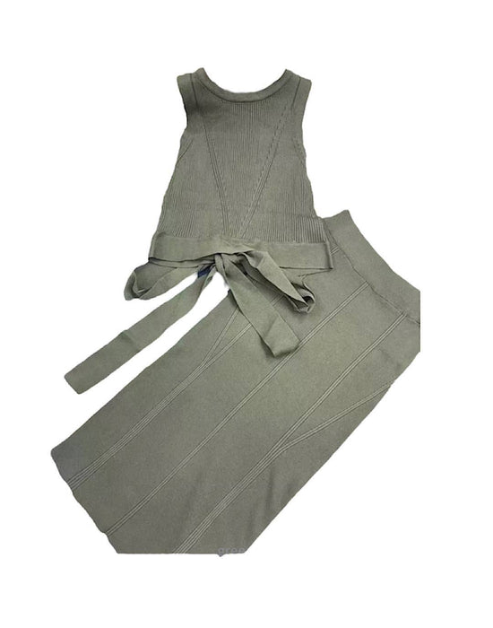 Waist Tied Crop And Skirt Knit Set - BEYAZURA.COM