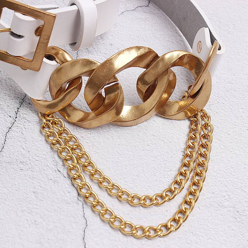 White Bulky Gold Chain Belt– Beyazura.com
