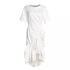 White Elastic Ruched Asymmetrical Dress - BEYAZURA.COM
