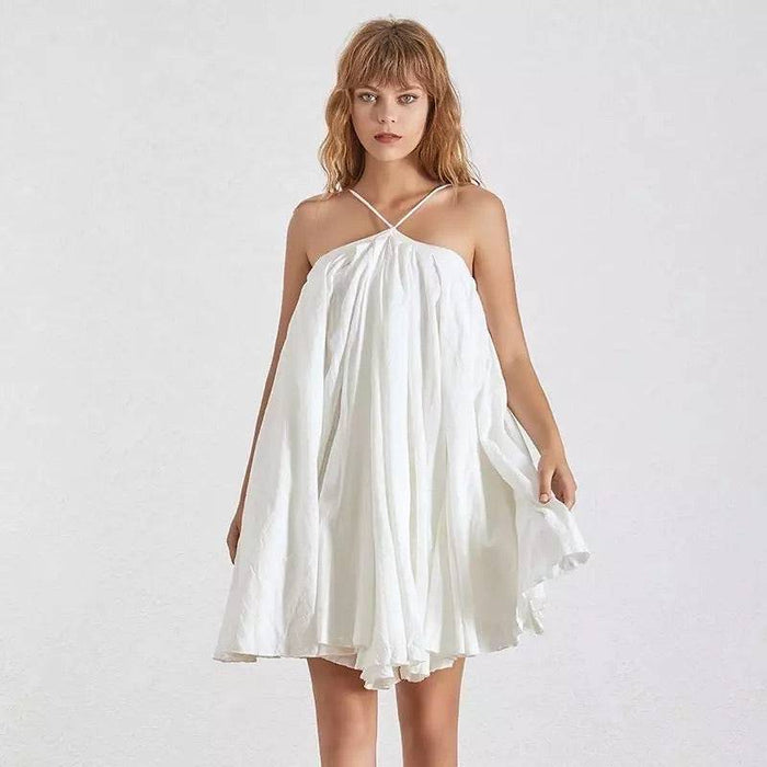 White Flared Short Backless Dress Beyazura.com White Flared Short Backless Dress Beyazura.com
