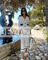White Knit Button Down Cardigan And Wide Leg Cropped Trouser Co Ord Set - BEYAZURA.COM