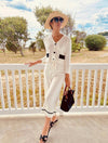 White Knit Button Down Cardigan And Wide Leg Cropped Trouser Co Ord Set - BEYAZURA.COM