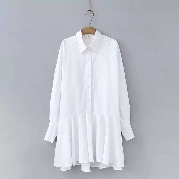 White Loose Fit Shirt Dress - BEYAZURA.COM