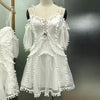 White Mesh and Pom Pom Panel Dress - BEYAZURA.COM