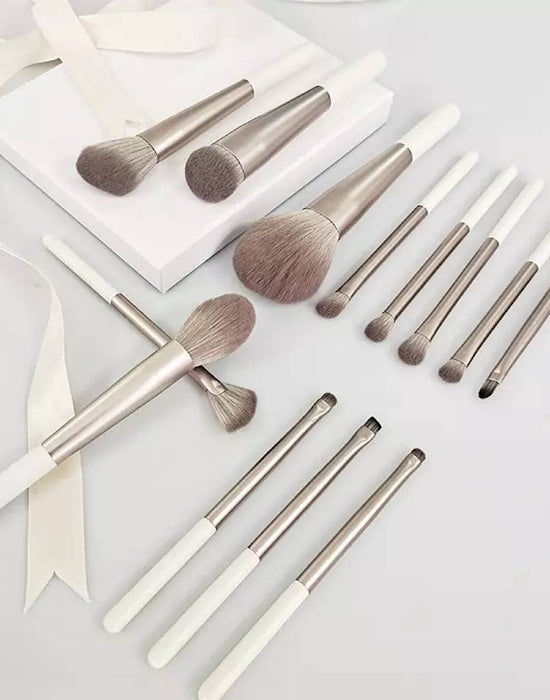 White Metallic Makeup Brush Set - BEYAZURA.COM