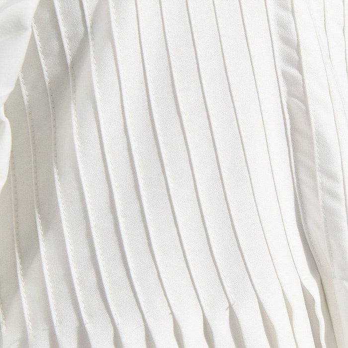 White Pleated Midi Flared Dress - BEYAZURA.COM