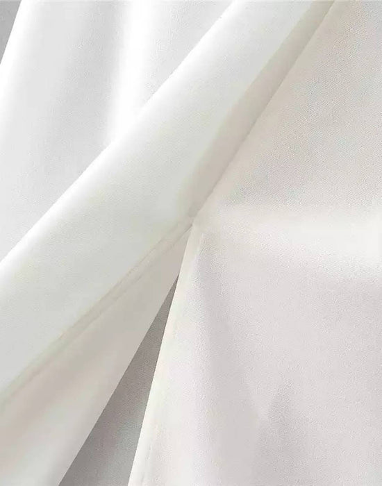 White Ruched Front Midi Skirt - BEYAZURA.COM