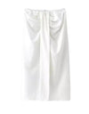 White Ruched Front Midi Skirt - BEYAZURA.COM