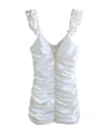 White Ruched Laced Front Dress - BEYAZURA.COM
