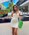 White Ruched Laced Front Dress - BEYAZURA.COM