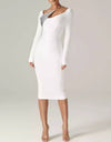 White Sequin Detailed Bandage Midi Dress - BEYAZURA.COM