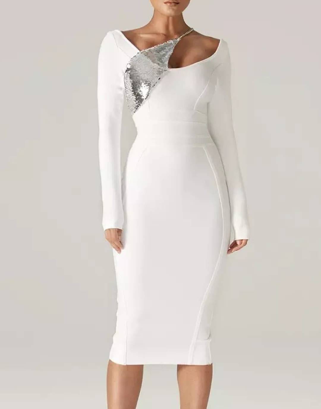 White Sequin Detailed Bandage Midi Dress Beyazura.com White Sequin Detailed Bandage Midi Dress Beyazura.com