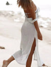 White Sheer Long Slit Dress - BEYAZURA.COM