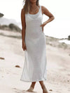 White Sheer Long Slit Dress - BEYAZURA.COM