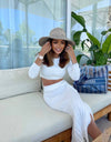 White Side Slit Skirt Crop Top Coord Knit Set - BEYAZURA.COM