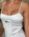 White Silky Satin Crystal Strap Dress - BEYAZURA.COM