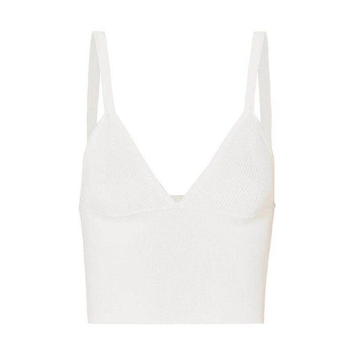 White Slim Strapped Ribbed Knit Cami Top - BEYAZURA.COM