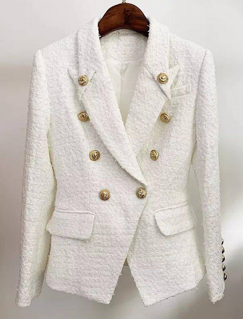 Tweed Gold Buttoned Blazer Dress in Black