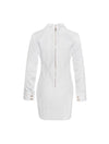 White Tweed Gold Button Dress - BEYAZURA.COM