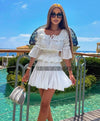 White Two Piece Frill Top and Shorts Set - BEYAZURA.COM