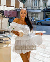 White Two Piece Frill Top and Shorts Set - BEYAZURA.COM