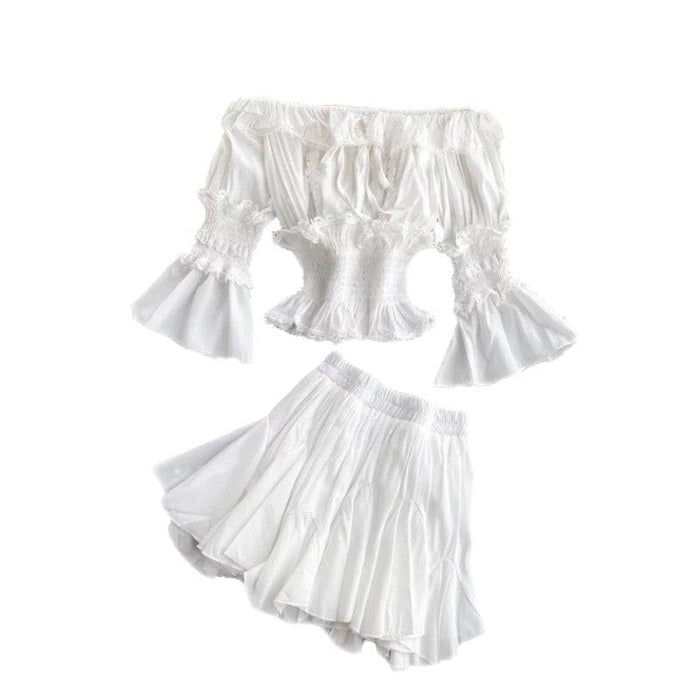 White Two Piece Frill Top and Shorts Set - BEYAZURA.COM