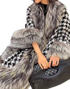 Wool Fox Fur Trimmed Houndstooth Poncho - BEYAZURA.COM