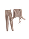 Wrap Top And Pants Knit Set - BEYAZURA.COM