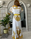 Yellow Ethnic Print Long Shirt Dress - BEYAZURA.COM