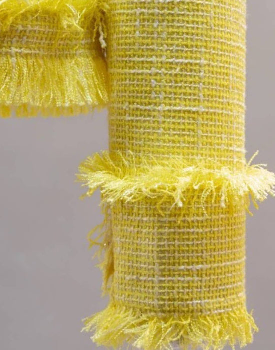 Yellow Lightweight Tweed Blazer With Raw Edges - BEYAZURA.COM