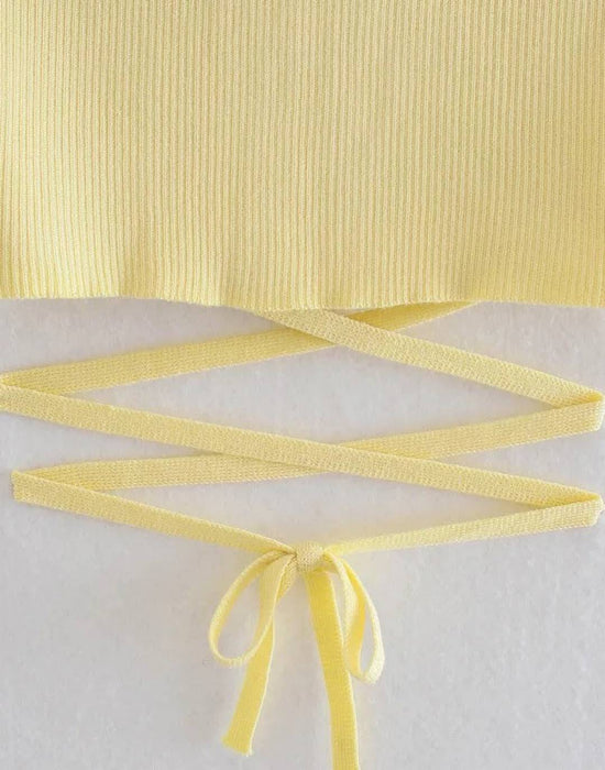 Yellow Rib Knit Cropped Top - BEYAZURA.COM