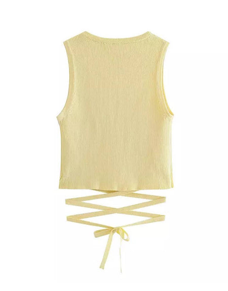 Yellow Rib Knit Cropped Top - BEYAZURA.COM