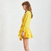 Yellow Ruffled and Frilled Skirt Belted Short Dress - BEYAZURA.COM