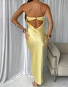 Yellow Satin Lower Back Strapless Dress - BEYAZURA.COM