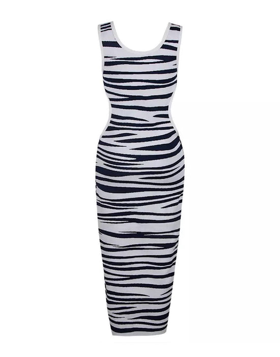 Zebra Print Cutout Long Knit Dress - BEYAZURA.COM
