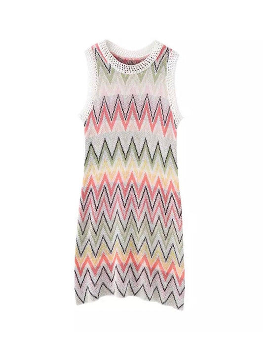 Zig Zag Lace Knit Crochet Summer Dress - BEYAZURA.COM