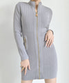 Zippered Knitted Mini Dress In Gray - BEYAZURA.COM
