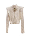 Quilted Crop Big Shoulder Knit Jacket - Beyazura.com