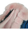 Fox Fur Trimmed Parka Denim Coat With Rabbit Fur Lining In Pink - BEYAZURA.COM