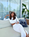 White Side Slit Skirt Crop Top Coord Knit Set - Beyazura.com