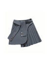 Asymmetrical Pleated Mini Button Skirt - Beyazura.com