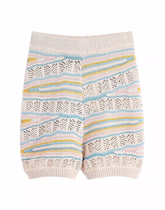 Multi Color Knitted Pattern Shorts Set - Beyazura.com