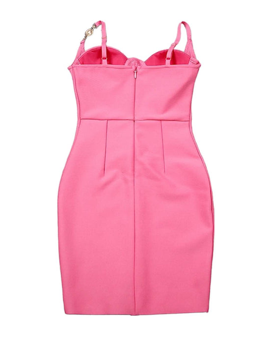 Pink Gold Trim Knitted Bandage Dress - Beyazura.com