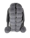 Detachable Fox Fur Trim Rib Knit Sweater - Beyazura.com