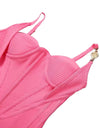 Pink Gold Trim Knitted Bandage Dress - Beyazura.com