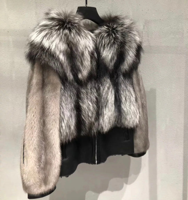 Genuine Fox Fur And Mink Thick Sheepskin Coat - Beyazura.com