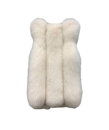 Genuine Striped Paneled Fox Fur Vest Gilet In Cream - BEYAZURA.COM