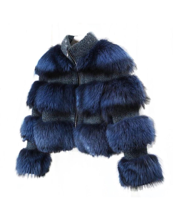 Multi Color Raccoon Fur Tweed Coat - Beyazura.com