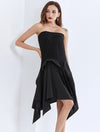 Strapless Knit Irregular Skirt Dress in Black - Beyazura.com