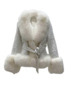 Tweed Fox Fur Trim Belted Wool Coat - Beyazura.com